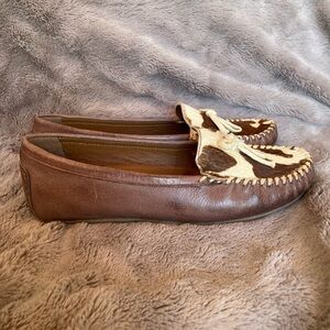 Roper Moccasins Womens 8.5 Brown Lilly Cow Print Cowboy Boot Flat Leather Shoes